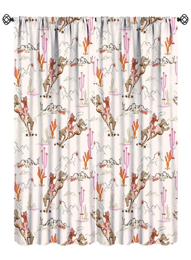 JADERYS Western Cowgirl Curtains Wild West Desert Horse Pink Cactus Cartoon Abstract Art Bedroom Living Room Bathroom Blackout Rod Pocket Decoration Window Drapes 2 Panels W21xL45in - Image 1
